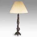 Smokey tunis lamp usa c 1969 carved and stained poplar with shade unsigned 39 x 7
