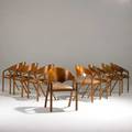 Jaime tresserra set of eight spinnacker dining chairs spain 1990s elm chromed steel and leather wood label 30 x 20 x 20