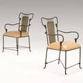 Elizabeth garouste  mattia bonetti pair of armchairs france 1990s bronzewash on wroughtiron leather stamped medallions 36 x 19 34 x 22 12