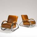 Kem weber lloyd manufacturing co pair of lounge chairs usa ca 1934 chromedsteel leather and maple literature the machine in america 19181941 the brooklyn museum pg 309 32 12 x 28