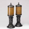 Oscar b bach studios pair of table lamps usa 1930s patinated bronze metal and coated mica brass labels and embossed 23 x 8