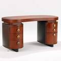 Gilbert rohde herman miller doublepedestal desk usa 1940s paldao leatherette and brass unmarked 29 12 x 56 14 x 28