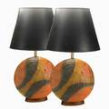Marcello fantoni pair of large table lamps italy 1960s glazed ceramic wood bases single socket brass shafts with shades unsigned 38 x 21