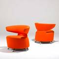 Toshiyuki kita cassina pair of lounge chairs italy 2000s felt and enameled steel fabric labels 27 x 29 dia