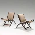 Gio ponti reguitti pair of pieghevole lounge chairs italy 1958 italian walnut linen and brass unmarked 28 x 19 x 30 12