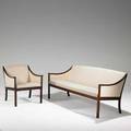 Ole wanscher poul jeppesens sofa and armchair denmark 1960s rosewood and wool foil labels sofa 30 x 69 x 27 12