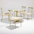 William billy haines breakfast table and four chairs usa 1950s brass patent leather capiz shell and glass unmarked table 30 x 41 12 chair 33 x 19 x 20