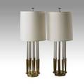Tommi parzinger attr stiffel pair of table lamps usa 1960s brass enameled metal and linen unmarked 48 x 18 dia