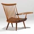 George nakashima lounge chair with one arm usa american black walnut and hickory authenticated by mira nakashima unsigned 33 x 31 x 28