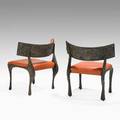 Paul evans directional pair of sculpted bronze side chairs usa 1970s bronze composite metal leatherette and brass unmarked 32 x 29 x 26