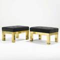 Paul evans directional pair of cityscape benches usa 1970s brass ultrasuede fabric labels 15 12 x 26 x 19