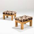 Paul evans directional pair of cityscape benches usa 1970s olive burl and velvet unmarked 17 12 x 26 x 19