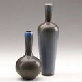 Berndt friberg gustavsberg two glazed stoneware vases hand incised friberg with studio handmark shorter has stamped mark 7 and 10 14