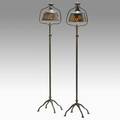 Lh nash pair of adjustable floor lamps patinated bronze fine metal mesh single socket signed at base l h nash metal art 223 max 64 x 12base 8 dia shade min 49