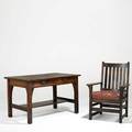 L and jg stickley doubledrawer library table and armchair both have the work of decals table 29 14 x 48 x 30 chair 39 x 27 x 22