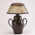 Gustav stickley rare table lamp no 293 hammered copper and wicker unsigned 20 x 14 dia