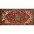 Persian heriz large roomsize rug indigo medallion on red field mid20th c 20 x 107