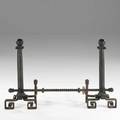 Arts  crafts pair of tall andirons with crossbar unmarked 35 34 x 15 x 34 bar 52