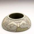Rhead santa barbara squat bowl incised with seagulls circular stamp rhead pottery santa barbara 2 34 x 7 12