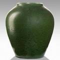 Merrimac large vase veined matte green glaze stamped merrimac 10 x 8 12