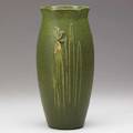Grueby tall matte green and yellow vase with narcissus stamped grueby pottery boston usa 11 12 x 5 12