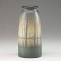 Kataro shirayamadani rookwood scenic vellum vase with a wooded landscape 1911 flame mark1658evartists cipher 8 x 4 dia