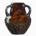 Fred rothenbusch rookwood standard glaze threehandle vase with silver overlay 1895 flame markfr881d silver stamped illegible 5 12 x 4 34