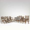 George hunzinger suite of five chairs and settee ca 1868 walnut ebonized highlights fabricwrapped steel each piece stamped settee 39 x 68 x 25