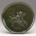 Hugh robertson chelsea keramic art works plate modeled with putti green glaze hcr stamped chelsea keramic art works robertson  sons 10 14