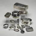 Silver personal objects ca 18201960 sixteen pieces of sterling and continental boxes personal perfume flask change purses match safe etc 1789 ot weighable tallest 2 12