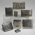 Silver smoking accessories ca 19001950 eight pieces in sterling or continental silver six cigarette cases lighter match safe makers include gorham elgin etc 2319 ot largest 5 x 3
