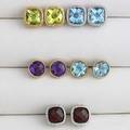 Five pairs gemstone stud earrings garnet blue topaz peridot amethyst all in 14k wg or yg 106 gs gw largest 7mm