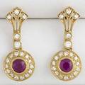 Diamond and ruby earrings delicate design of ruby surrounded by diamond accents in 18k yg with postbacks diamonds approx 80 ct tw rubies approx 80 ct tw 31 gs gw 34