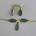Carved chinese jade jewelry earrings and a necklace with teardropshaped panels in 14k yg ca 1948 152 gs gw necklace 15 screwback earrings for unpierced ears 1 14