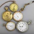 Pocket watches 19th c five pocket watches waltham stem wound lever set missing lever 15 jewels 15681406 as haskins 1423770 inscribed 1903 goldfilled runs elgin 21196946 elgin 2577