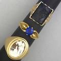 Gentlemans gold rings three rings synthetic sapphire in 14k yg claw setting size 9 shell cameo in 14k yg size 10 hardstone cameo 10k yg size 7 192 gs gw