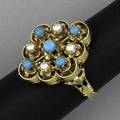 Pearl and turquoise gold ring textured filigree cluster in 14k yg ca 1960 96 gs gw size 7