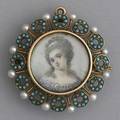 Pearl and turquoise portrait pendantbrooch miniature portrait of a lady in 14k yg surrounded by 2mm pearls and turquoise 81 gs gw 1 14