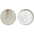 Two carson city silver dollars 1882 and 1883 uncirculated slabbed from the comstock lode