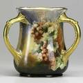 Lenox belleek threehandled handpainted porcelain vase with floral and berry design dated 1899 6 34 x 7