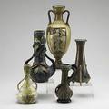 Austrian vase grouping five amphora and teplitz pieces 19th20th c tallest 15 34