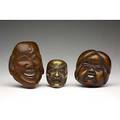 Japanese netsuke three wood masks 19th20th c largest 2