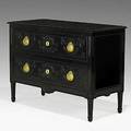 Black lacquer commode french style with applied carvings 20th c don ruseau inc stamp 33 x 45 x 20