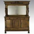Mirrored oak sideboard oak with griffin carved columns ca 1900 74 12 x 60 x 25