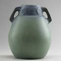 Van briggle doublehandled matte green vase shading to blue 20th c colorado springs stamp 10