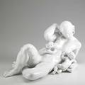 Kai nielson bing  grondahl white porcelain sculpture after nielsons marble vandmoderen depicting a nude woman nursing two babies incised kn stamped copenhagen porcelain made in denmark 405