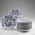 Meissen twelve blue onion porcelain soup bowls 20th c crossed swords mark 9 x 1 34
