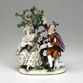Meissen large porcelain figural group of musicians under a tree with sheep 19th c crossed swords mark 8 x 5 34 x 10 12