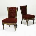 Pair of john jellif sidechairs attr walnut frames with velvet upholstery ca 17701780 34 x 23 x 24