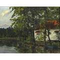 Hugh campbell american 19051997 oil on board biggers house sunset lake rancocas creek mt holly nj 1948 framed 14 x 18